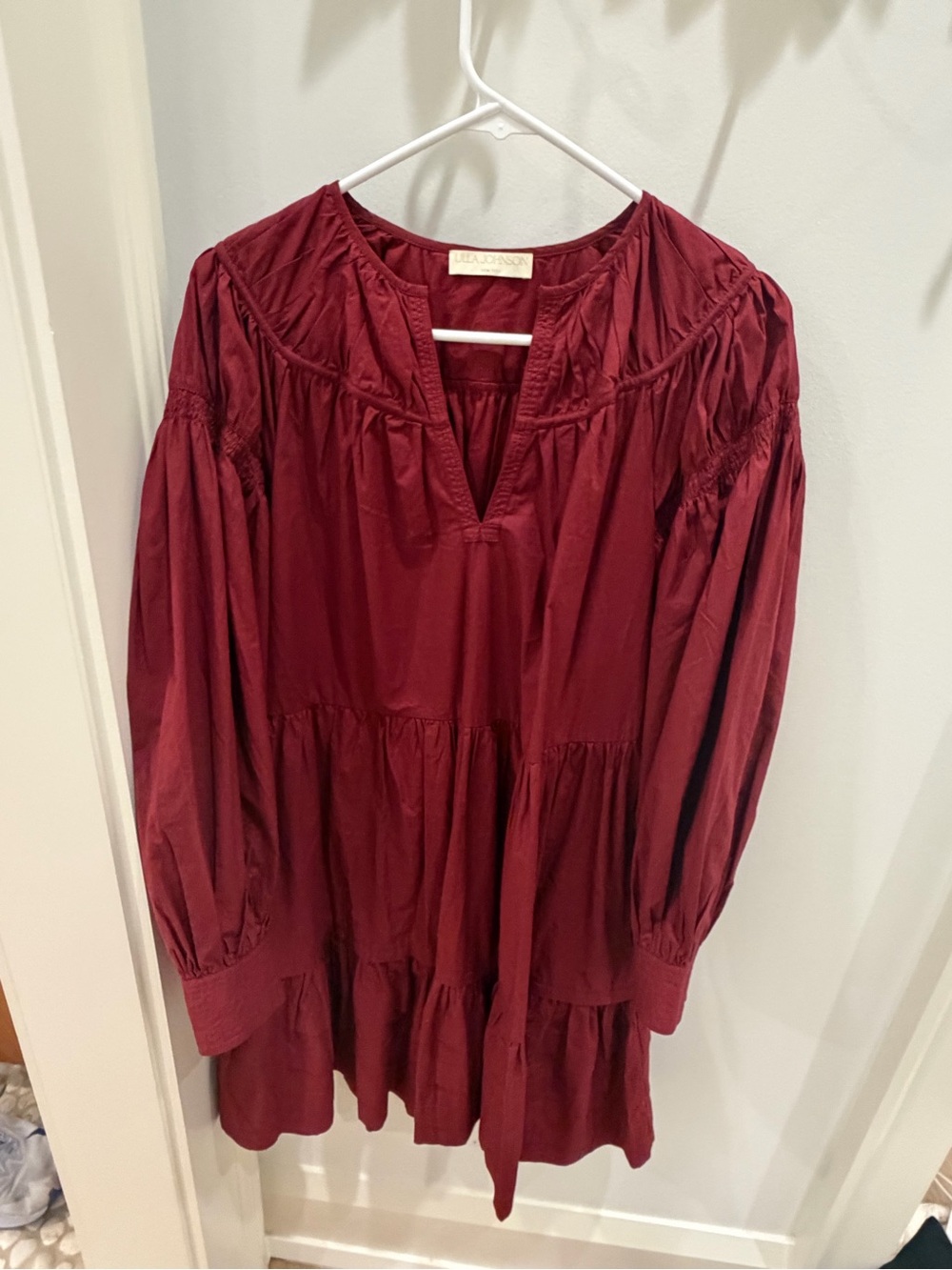 Ulla Johnson Burgundy Long-Sleeve Peasant Dress